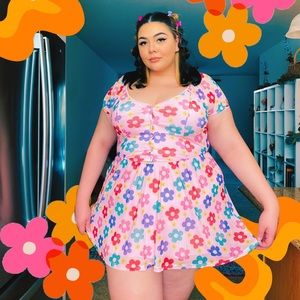 🌸🌼Pink groovy floral flower mini dress Y2K